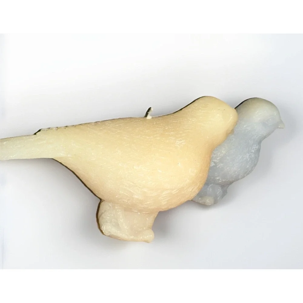 Vintage Style Bird Figurine Candles Set of 2 Yellow and Blue Grey Wax Songbirds